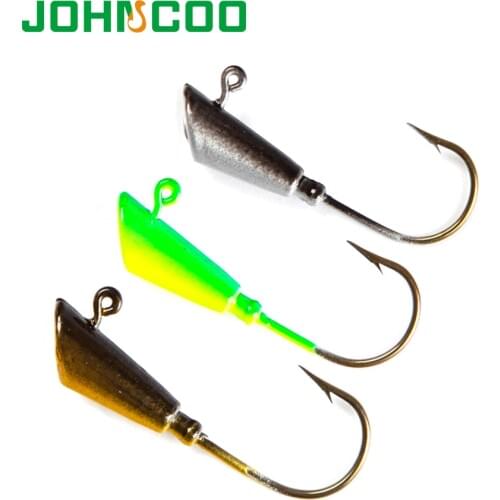 JOHNCOO 3.6g 5.3g Lead Jig Head Fishing Hook 10pcs Barbed Hook Soft Lure Jigging Hook Worm Soft Bait Hooks