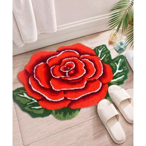 Red Rose Flower Handmade Embroidery Carpet Bedroom Livingroom Round Rug Bed Soft Parlor Anti-slip Hallway Chair Kids Door Mat