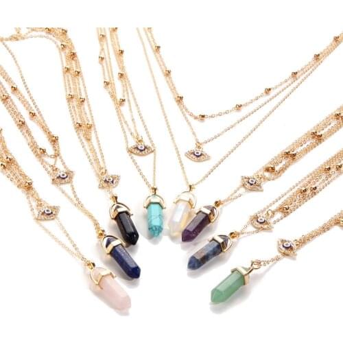KSRA 2020 Bohemia Vintage Natural Crystal Turkish Eye necklace For Women Trendy Stone Chain Statement Pendant Necklaces Jewelry