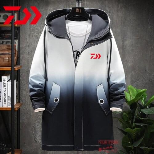 Daiwa Fishing Jacket Mid-length Coats Hooded Mens Outdoor Mountaineering Windproof Breathable Jacket Autumn Fishing Clothes