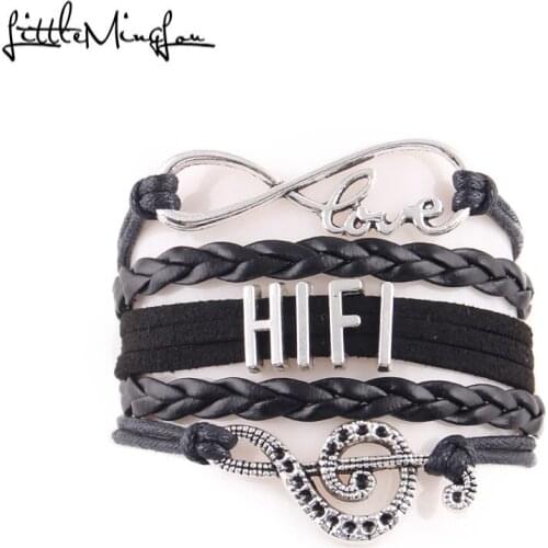 Little MingLou Infinity love hifi music Bracelet note charm leather wrap men bracelets & bangles for women jewelry friend gift