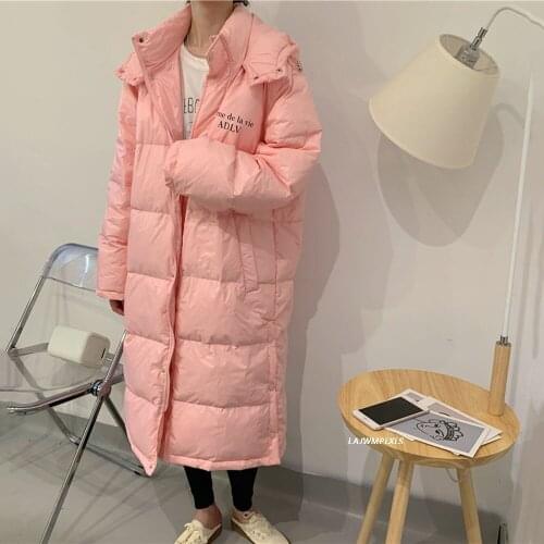 Fashion 90% White Duck Thick Down Coat Winter Women Casual Hooded Solid Loose Female Long Jacket Tops