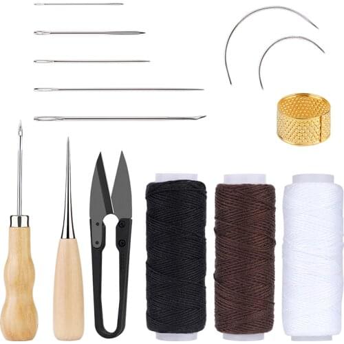 KAOBUY Leather Sewing Kit With Large-Eye Stitching Needles Waxed Thread Leather Sewing Tools For DIY Leather Craft