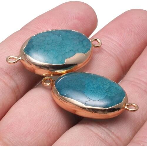 Natural Stone Dragon Agates Egg shape Double hole connector Pendant for Jewelry Making DIY Bracelet Necklaces Accessories