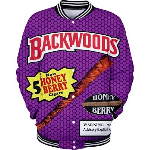 New Style Backwoods Baseball Uniform Cigar Casual Fashion 3D Digital Printing Stand Collar Personalized Design Top Coats