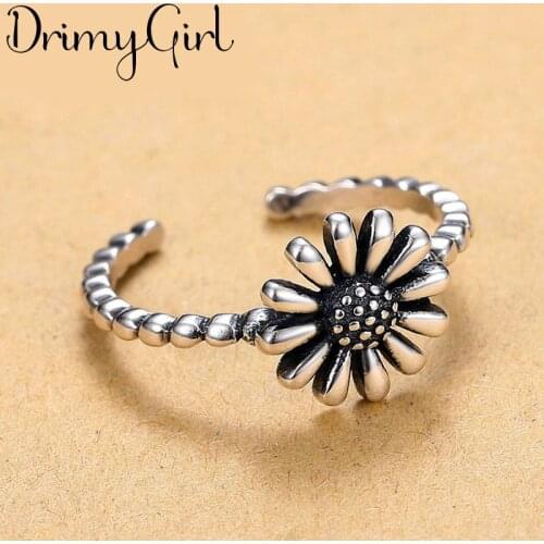 Charming Bohemian Vintage Sunflower Rings For Women Wedding Fashion Men Jewelry Party Gifts 2021
