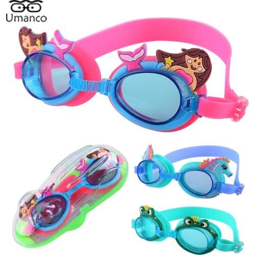 Lovely Cartoon Swimming Goggles Glasses for Children Kids PC Silicone Frame With Plastic Box Anti-Fog Boys Girls Swim Eyeglasses