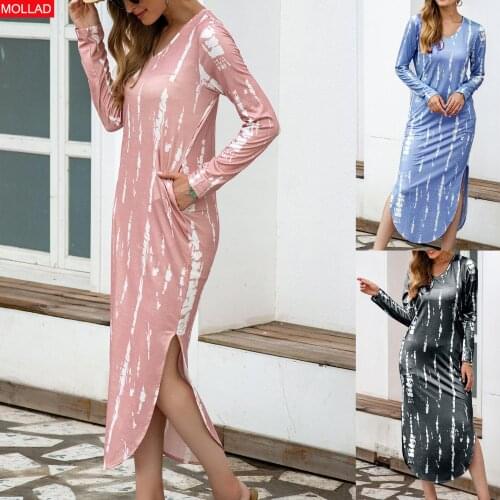 2021 Autumn European and American New Dress Tie-Dyed V-neck Split Dress