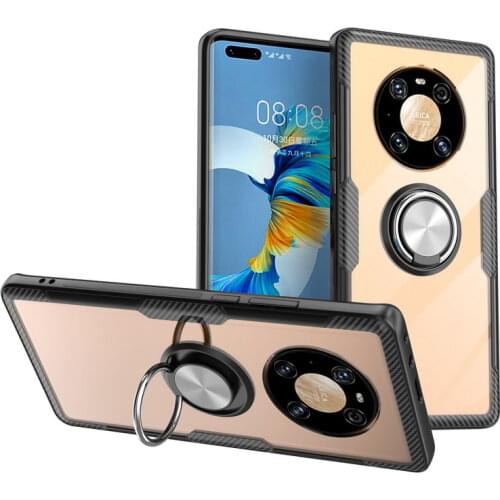 Transparent Case For Huawei Mate 40 Pro case Mate 30 Pro metal Bracket Finger Ring Back Cover for Huawei P40 P30 Pro P20 Lite