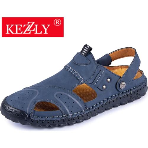 New mens summer sandals, hand-stitched sandals and slippers dual-use large size outdoor breathable mens shoes