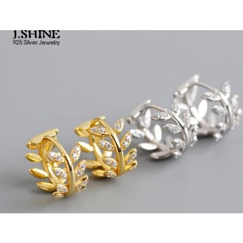JShine Exaggerated CZ Olive Leaf S925 Sterling Silver Hoop Earrings Cubic Zirconia Ear Buckle Silver 925 Earrings Women Jewelry