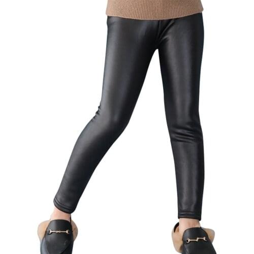 Girl Pants Solid Color Pants For Girl Winter Leather Pants For Children Casual Style Clothes Girl