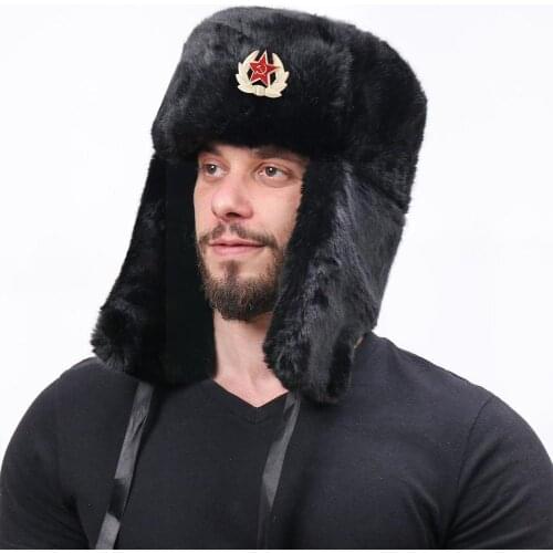Soviet Badge Hat Pu Waterproof Padded Earmuffs Russian Warm Hat Women Earmuffs Outdoor Warm Hat Padded And Hat Men M3Z3