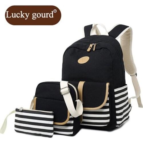 OURCIAO New Contracted Large Capacity Women Bag Canvas Striped Backpack Casual School Bags For Teenagers Female Bags Z929