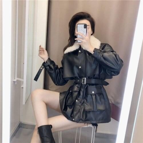 2021 Spring Black Oversize Long Waterproof Leather Trench Coat Female Fashion Clothing Ladies Belt Waist Pockets Button Coats Q7