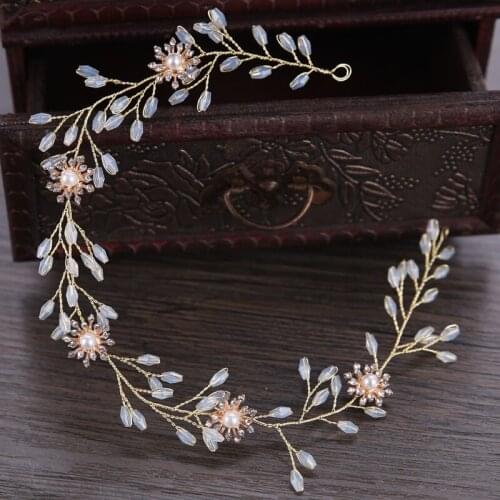 Trendy Light Gold Headband Wedding Tiara Crystal Handmade Hairbands Bridal Hair Accessories Headpieces For Womens Hair Jewelry