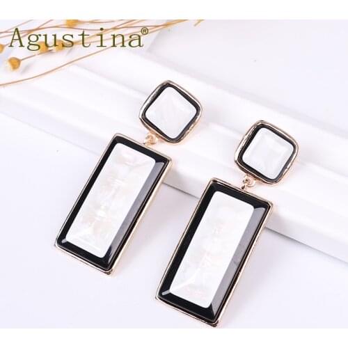 Vintage Earrings Statement Fashion Drop Earring For Women Long Square Large Gold Metal Geometric Jewelry White Resin Earrings