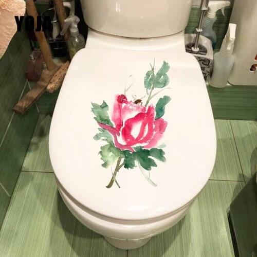 YOJA 13.8X22.6CM Home Decor Wall Sticker Toilet Decal Watercolor Painting Is Busy Collecting Honey T5-0848