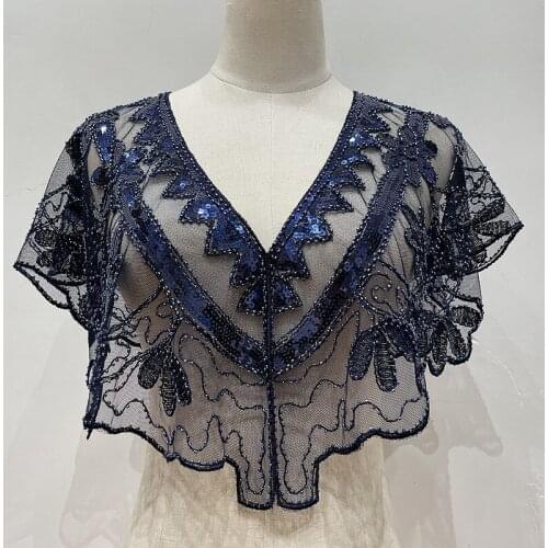 Womens 1920s Shawl Wraps Beaded Sequin Deco Wedding Evening Cape Bridal Shawl Capelet Shrug Bolero Flapper Cover Up