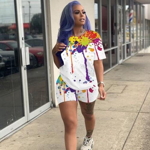 Summer Two Piece Short Set for Women Tracksuits Tie Dye T-shirt Top and Shorts Set Streetwear Casual 2 Piece Sets Womens Outfits