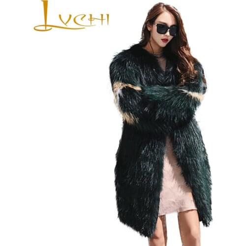 LVCHI Winter 2019 Long Sleeve Real Fox Fur Coats O-Neck Slim Real Natural Fox Fur Coat Womens Long Phoenix Causal Fox Coats