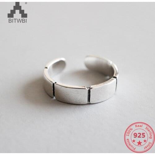 100% S925 Sterling Silver Fashion Retro Geometric Piece Ring Women Fine Jewelry