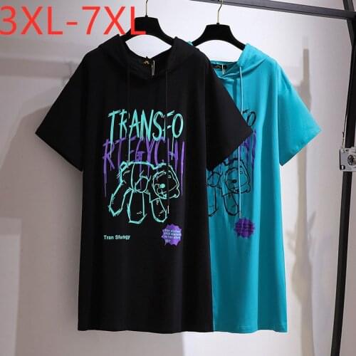 New 2021 Ladies Summer Plus Size Hoodie Dress For Women Large Short Sleeve Loose Cotton Print T-shirt Dress 3XL 4XL 5XL 6XL 7XL