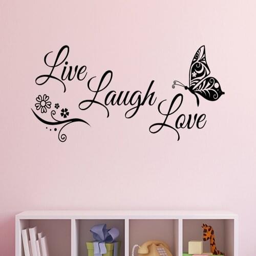 Live Laugh Love Butterfly Flower Wall Art Sticker Modern Wall Decals Quotes Vinyl Wall Stickers Home Decor Living Room