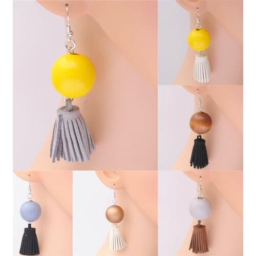 1pair New Ball Wood With Tassel Earrings Bohemian Earrings Factory Direct Earings Wooden Jewelry