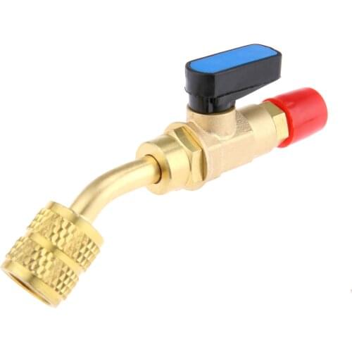 1Pc R22 R12 Angled Manual Shut-off Valve 1/4" Male Female SAE Adapter With Ball Valve For Charging Hoses Refrigerant Operation