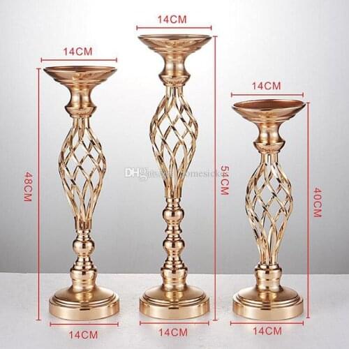 10PCS/LOT Flowers Vases Candle Holders Road Lead Table Centerpiece Metal Gold Stand Pillar Candlestick For Wedding Candelabra