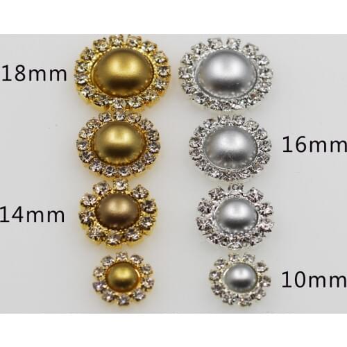 New 10pc Mixed Size Golden/Silver Pearl Crystal Button For Hair Flower Cente Bows Wedding Bouquet Clothes Accessories