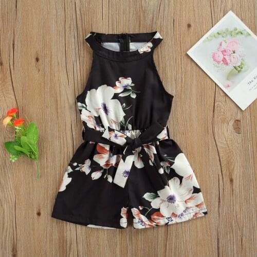 2021 Fashion Toddler Girls Clothing Kids Overalls Summer Floral Print Sleeveless Romper One Halter Casual Jumpsuit