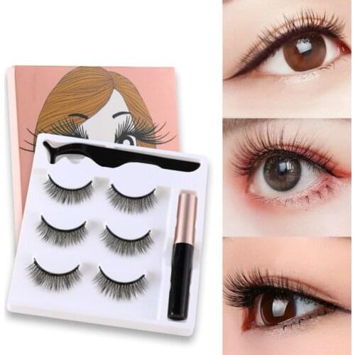 3Pcs Magnetic Eyelash Eyeliner Eyelash Curler Magnetic Natural Long Magnetic False Eyelashes with Magnetic Eyeliner Set