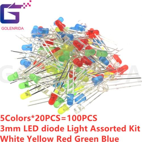 5Colors*20PCS=100PCS 3mm LED diode Light Assorted Kit White Yellow Red Green Blue component DIY kit new original