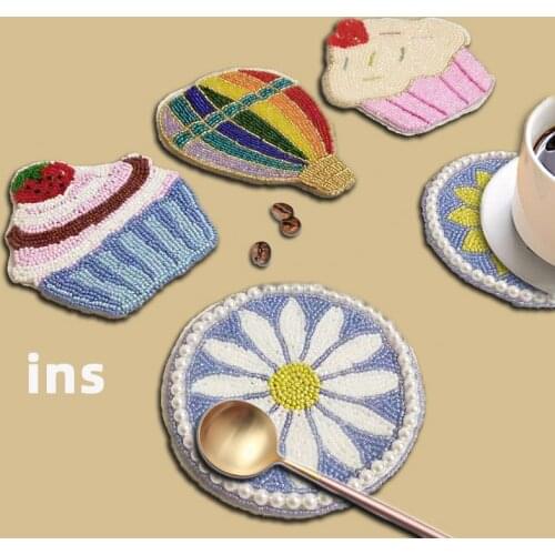 Kitchen Table Accessories Hand-beaded Drink Coasters Simple Cute Mug Mat Creative Heat-resistant Cup Pad