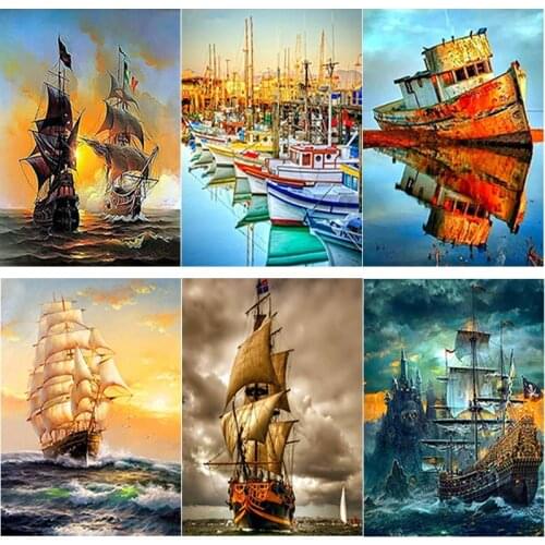 New DIY 5D Diamond Painting Sailboat Diamond Embroidery Sea View Cross Stitch Full Square Round Drill Home Decor Manual Art Gift