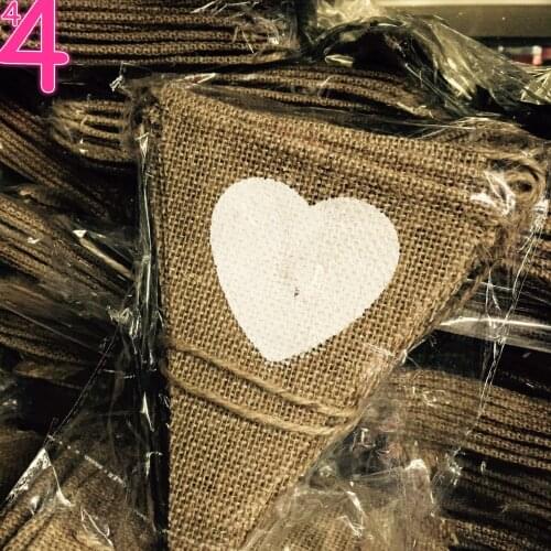 Vintage Fabric Hessian Bunting Rustic Burlap Banner Shabby Wedding Party Birthday Decor White Love Heart S1