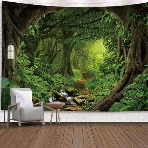 230x180cm Forest Scenery Series Big Tapestry Tree Hole Hanging Cloth Green Theme Room Decoration Art Cloth Painting
