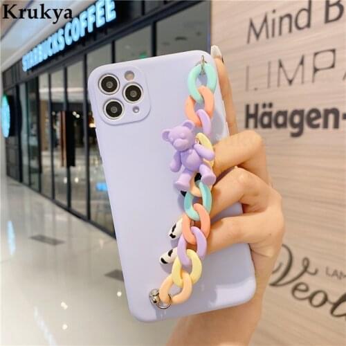 Cartoon 3D Bear Rainbow Phone Case for Xiaomi Mi 11 Ultra 11 Lite 11Pro Poco F3 X3 NFC M3 C3 Case Wrist Strap Soft Silicone Case