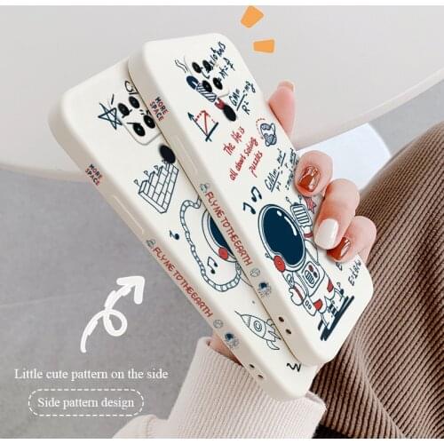 Cute Astronaut Pattern For Redmi 10X4G 10X5G 10XPro 9 Redmi Note 9 8 8Pro 7 7Pro Redmi K30 K20 Side Print Liquid Silicone Case
