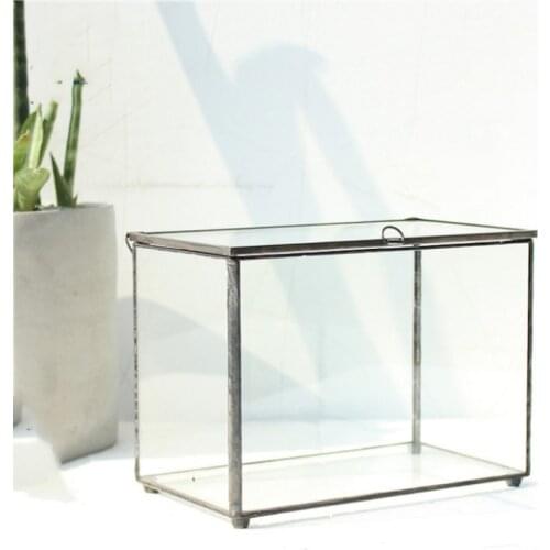 Four-sided Rectangular Flip Cover With Foot Geometry Glass Box Glass Flower Room Black Geometry Shaped Glass Tray Jewelry Box