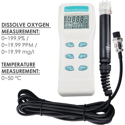 Digital Dissolved Oxygen DO Meter Tester 0~199.9% / 0~19.99 PPM / 0~19.99 mg/I Range for Aquaculture, Industrial, Environmental