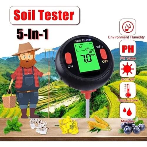 5 in 1 Digital Soil pH Moisture Temperature Humidity Measure Tester Flower Grass Vegetable Growing