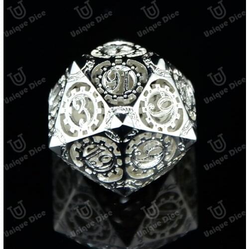DND role-playing game dice, D4-D20 polyhedron suit, steampunk series, hollow craft, bright silver, luxurious texture