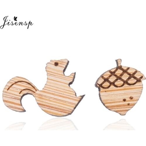 Jisensp Lovely Squirrel and Pine Nut Stud Earrings Tiny Handmade Animal Wooden Earrings Jewelry For Women Girls Birthday Gift