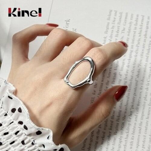 Kinel Hot Sale Geometric Hollow-Out Finger Ring 925 Sterling Silver Jewelry Adjustable Ring Wedding Party Silver Ring bijoux