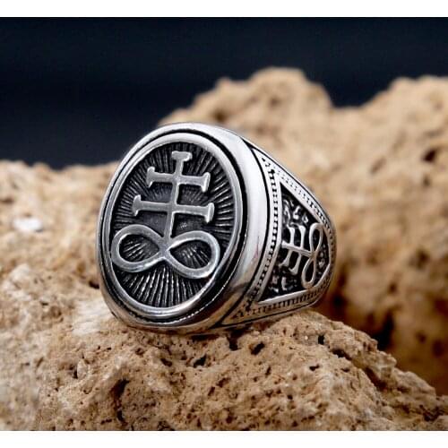 Gothic Stainless Steel Pagan Cross Rings Men Women Seal of Satan Signet Rings Unisex Punk Biker Jewelry Gifts Wholesale