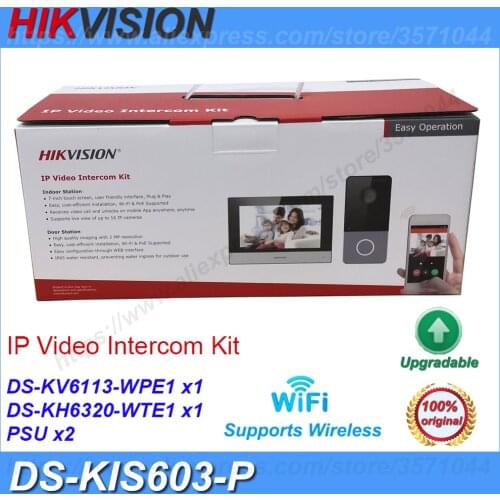 Hikvision DS-KIS603-P IP Video Intercom Kit DS-KV6113-WPE1 + DS-KH6320-WTE1 Standard POE Doorbell Door Station WIFI Monitor