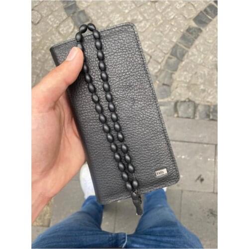 Karali Leather Phone Compartment Black Genuine Leather Wallet-Kuka Rosary Gift